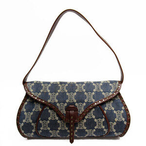 Celine shoulder bag denim leather Indigo Blue brown